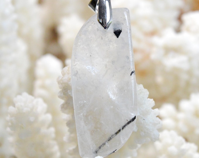 Quartz & tourmaline noire 41 carats - pendentif cabochon pierre naturelle - Pakistan / FQ30