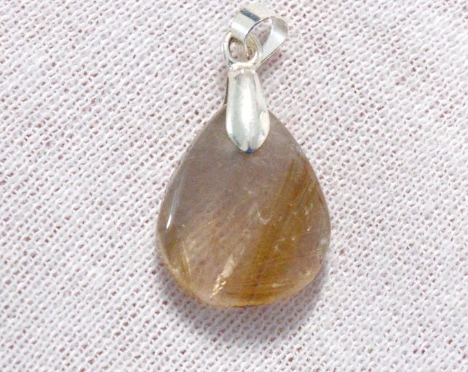 14 carat rutilated quartz - natural stone cabochon pendant - Brazil / FV43
