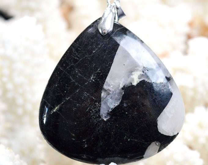 Quartz & tourmaline noire 170 carats - pendentif cabochon pierre naturelle - Brésil // CP88
