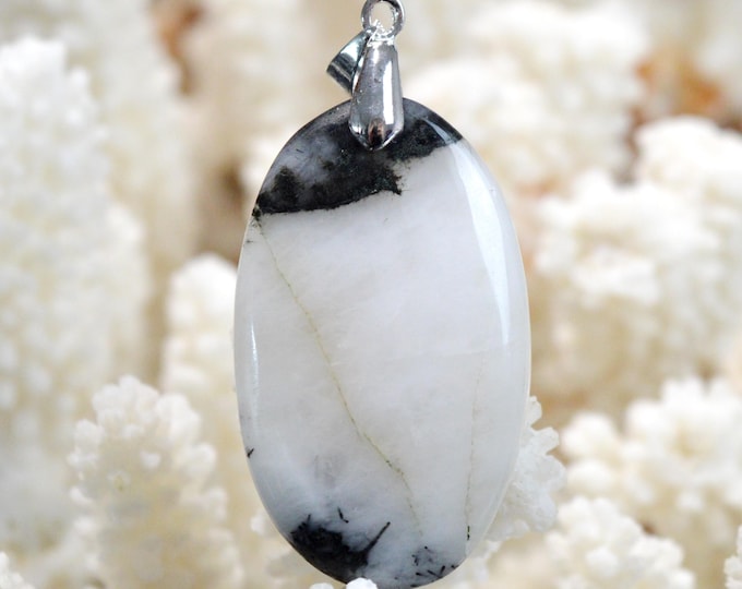 Quartz & tourmaline noire 70 carats - pendentif cabochon pierre naturelle - Brésil / GB11