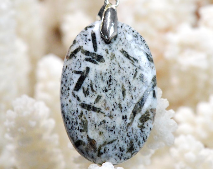 Hornblende & Almandine Garnet 48 carats - natural stone cabochon pendant - Austria / FZ9