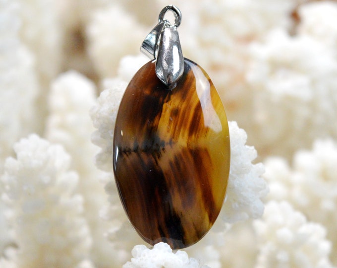 Agate 35 carats - natural stone cabochon pendant - Montana, USA / FI40