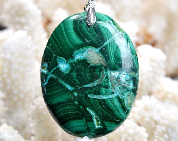 Malachite 242 carats - pendentif cabochon pierre naturelle - Congo / EX98