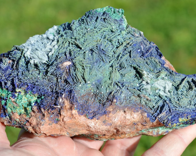 Azurite & Malachite Baryte Calcite 1175 grams - Bou Beker, Touissit-Bou Beker, Jerada Province, Oriental Region, Morocco