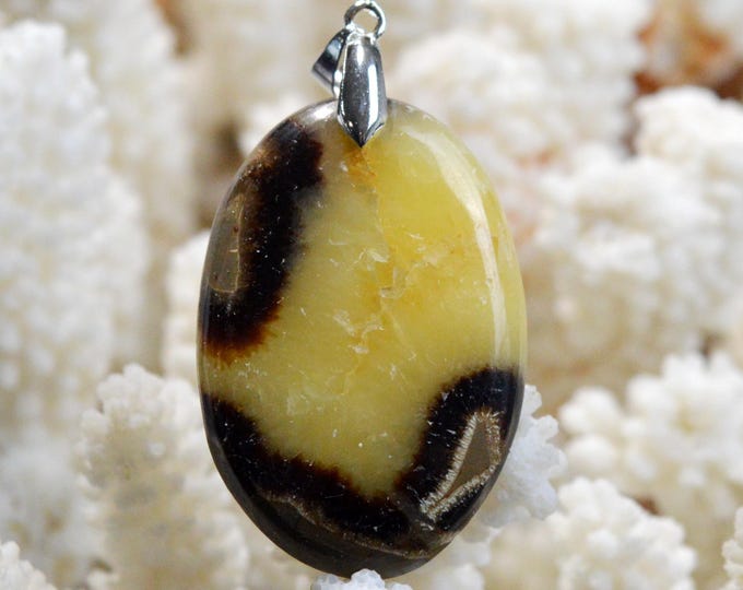 Septaria 70 carats - natural stone cabochon pendant - Madagascar / FR49