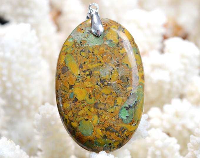 88 carat "Bamboo" Jasper - natural stone cabochon pendant - Indonesia // DI84
