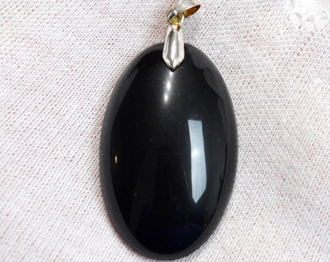 77-carat black obsidian - natural stone cabochon pendant - Mexico /GD12
