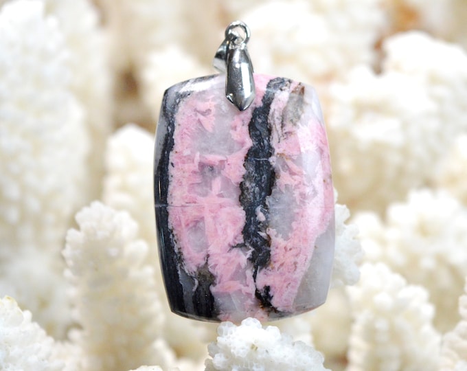 Rhodonite & Quartz 63 carats - natural stone cabochon pendant - Italy / FF71 - RARE