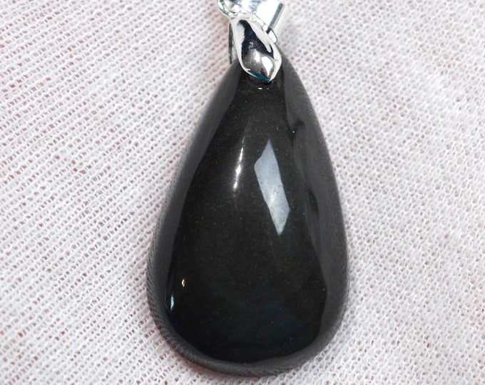 Obsidian 53 carats - natural stone cabochon pendant - Mexico / FT13