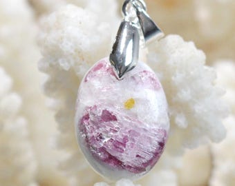 Quartz & pink tourmaline 20 carats - natural stone cabochon pendant - Taquaral, Brazil / FX45