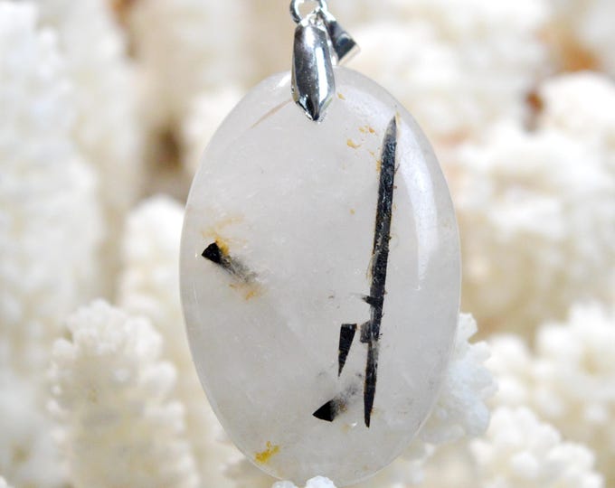 Quartz & tourmaline noire 65 carats - pendentif cabochon pierre naturelle - Pakistan / FQ23