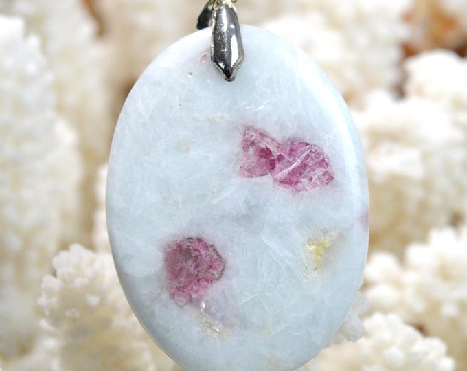 Quartz & pink tourmaline 74 carats - natural stone cabochon pendant - Taquaral, Brazil / GA47