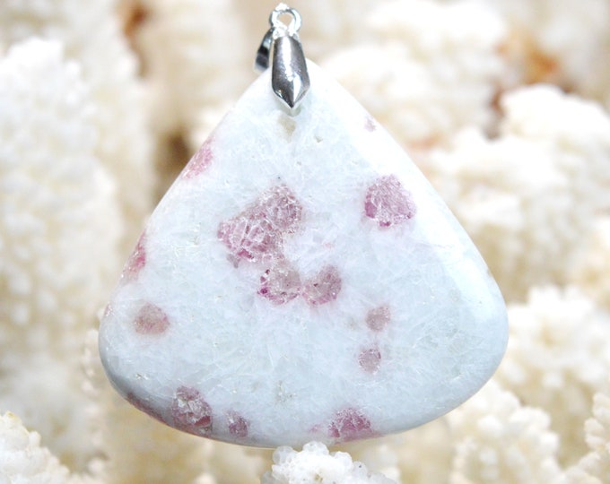 Quartz & pink tourmaline 93 carats - natural stone cabochon pendant - Taquaral, Brazil / EO28