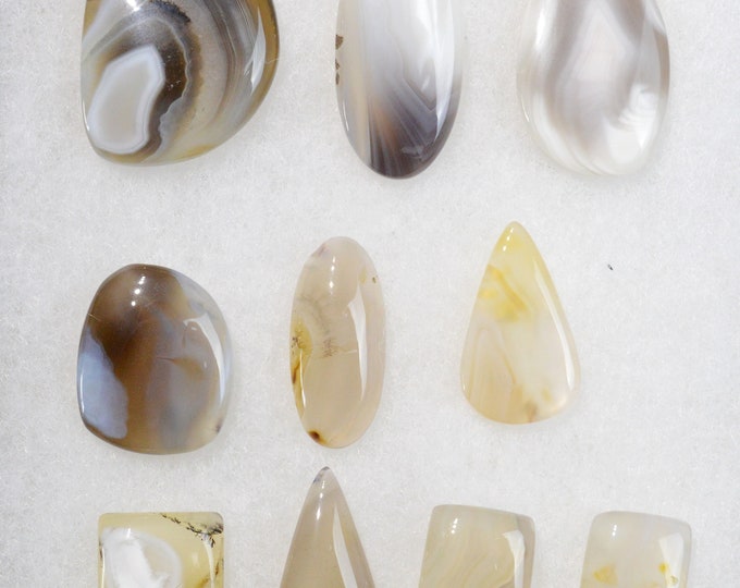 Lot x10 Agate 294 carats - natural stone cabochon // Ref BY48