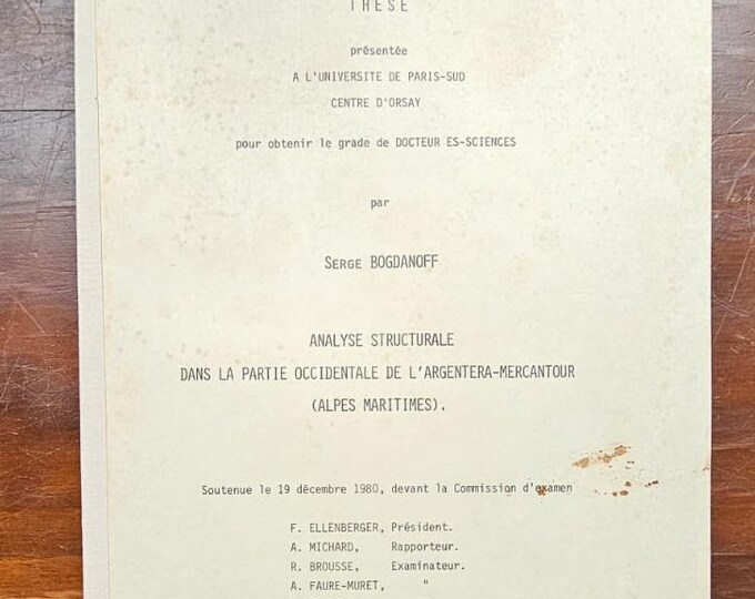 Thesis Structural analysis in the western part of Argentera-Mercantour - Serge Bogdanoff - 1980 - Used