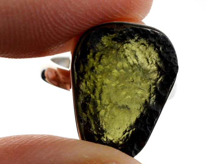 Moldavite - US8 / UE57 - 29.5 carats - Bague pierre naturelle - République Tchèque - Argent 925