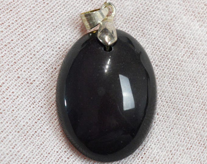 47 carat black obsidian - natural stone cabochon pendant - Mexico /FU82