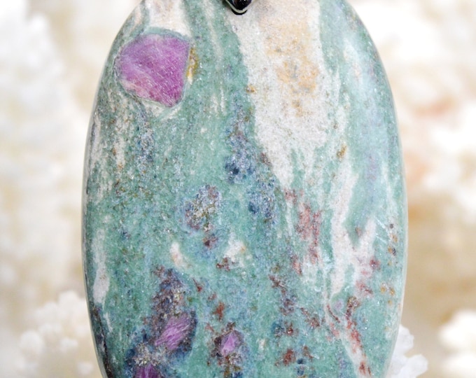 93 carat fuchsite ruby - natural stone cabochon pendant - India // BM18