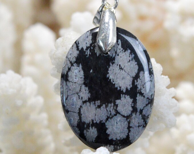 24 Carat Snowflake Obsidian - Natural Stone Cabochon Pendant - USA / FU18