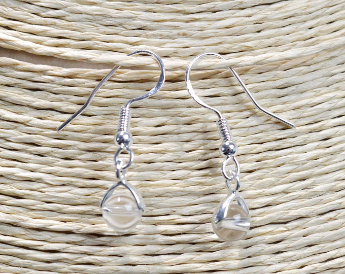 Quartz - 6mm pearl dangling earrings - 925 silver