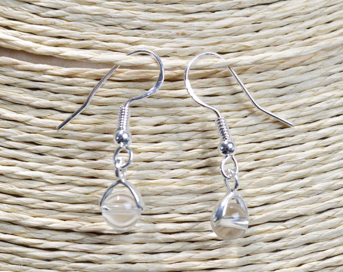 Quartz - 6mm pearl pendant earrings - 925 silver