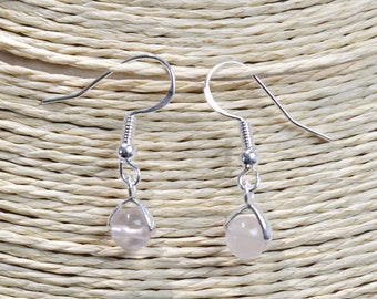 Rose Quartz - 6mm Pearl Drop Earrings - 925 Silver