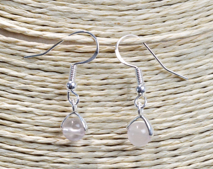 Rose Quartz - 6mm Pearl Drop Earrings - 925 Silver
