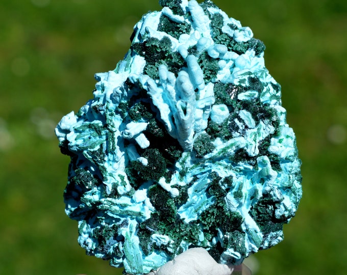 Chrysocolla after Malachite after Anhydrite & quartz - 242 grams - Tenke-Fungurume area, Lualaba, DR Congo