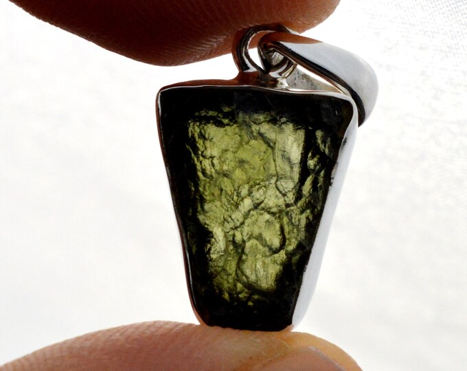 Moldavite - 14 carats - pendentif pierre naturelle - République Tchèque - Argent 925