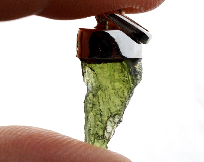 Moldavite - 9.5 carats - pendentif pierre naturelle - République Tchèque - Argent 925