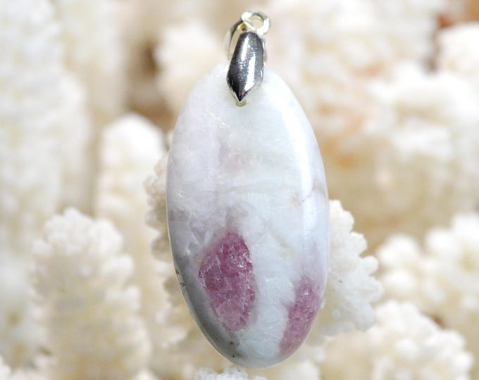 Quartz & pink tourmaline 55 carats - natural stone cabochon pendant - Taquaral, Brazil / FQ1