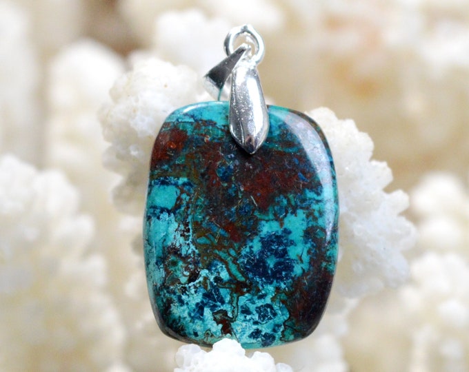 Shattuckite & Goethite 17 carat - natural stone cabochon pendant - Opuwo Rural, Kunene Region, Namibia / FO12