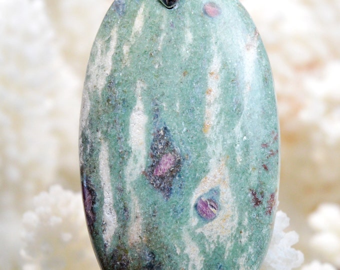 88 carat fuchsite ruby - natural stone cabochon pendant - India // BM24