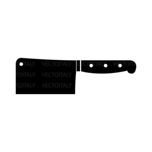 Pode incluir: Um cutelo preto com cabo de madeira. O cutelo é uma ferramenta de cozinha usada para picar carne.