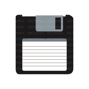 May include: A black floppy disk with a gray label and a sliding tab. The disk has a series of lines on the label.