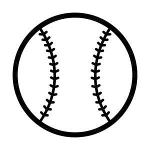 Può includere: Un'illustrazione in bianco e nero di una palla da baseball. La palla da baseball ha cuciture bianche.