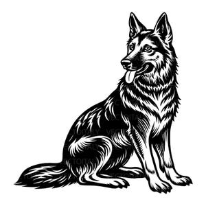 German Shepherd Dog Sit Sitting Breed Smiling Happy Paw Puppy Pup Pet Clip Art Cop Police Logo SVG PNG Clipart Vector Cricut Cut Cutting