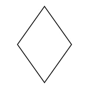 Può includere: Un contorno nero a forma di rombo su sfondo bianco. Il rombo è orientato con una punta rivolta verso l'alto e una verso il basso. Le linee nere sono pulite e precise, creando un design geometrico semplice.