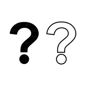 Puede incluir: Dos iconos de signo de interrogación sobre un fondo blanco. Uno es negro sólido, el otro es un contorno negro. El signo de interrogación sólido está relleno de negro, mientras que el otro es un contorno.