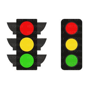 May include: Two traffic light illustrations. One is a standard three-light signal with red, yellow, and green lights. The other is a simplified version with the same color sequence. Both are black with the text "VECTOITALY".