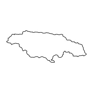 May include: A black and white outline of the island of Jamaica.