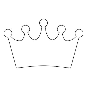 Può includere: Un semplice disegno a tratto nero di una corona. La corona presenta cinque punte arrotondate, ciascuna con un piccolo cerchio. La base della corona è una linea curva.