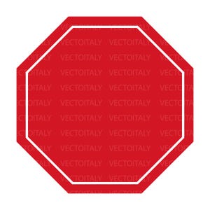 Può includere: Un cartello ottagonale rosso con bordo bianco. Il cartello presenta il testo "VECTOITALY" ripetuto sulla superficie. Il design è semplice e audace, adatto a varie applicazioni.