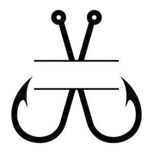 May include: Black and white graphic of two fishing hooks forming a stylized design. The hooks are curved with sharp points, and the design includes horizontal lines and vertical elements. The word "ITALY" is visible.