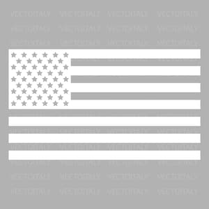 May include: A white graphic of the American flag on a gray background. The flag features a field of stars in the upper left corner and alternating white and gray stripes.