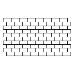 Può includere: Illustrazione in bianco e nero di un muro di mattoni. I mattoni sono rettangolari e disposti a spina di pesce, con linee nere che delineano ogni mattone. Lo sfondo è bianco.