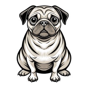 Mops-Designdateien (Sitzend) | SVG, PNG, EPS, PDF | Vektorgrafik, Schneidedatei, Laserschnitt | Sofortiger digitaler Download, kommerzielle Nutzung