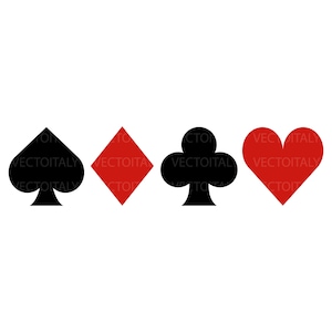 Playing Card Suits, Spades, Diamonds, Clubs, Hearts, Cut Files, Gambling, Card Suit,Silhouette ,Svg ,Png, Pdf, AI, Jpeg