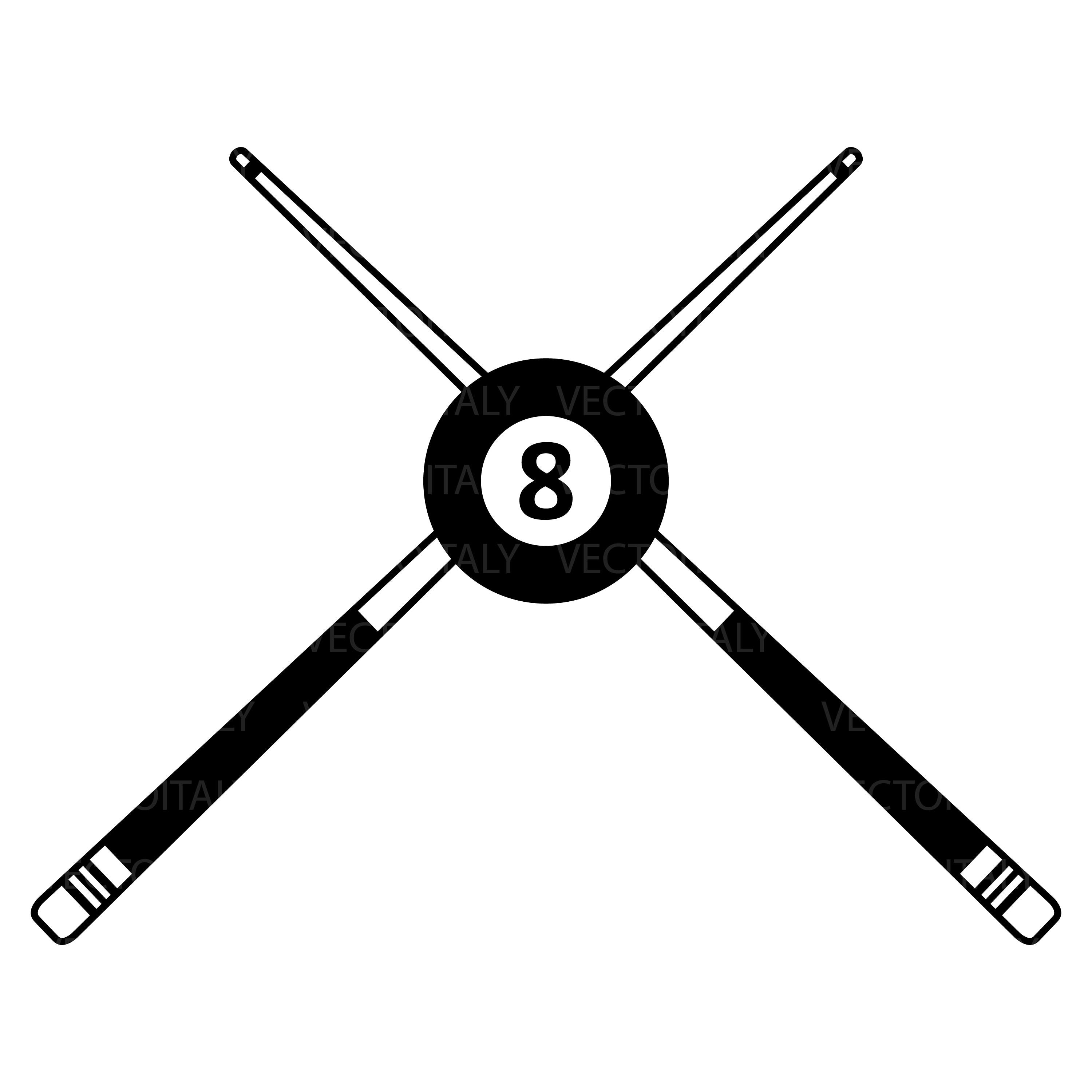 Crossed Pool Sticks Eight Ball Cue Billiards Vector, Eps, Pdf, Svg, & a ...