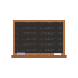 Può includere: Una lavagna con cornice marrone e superficie nera. C'è una gomma bianca e un pezzo di gesso sul bordo inferiore della lavagna.